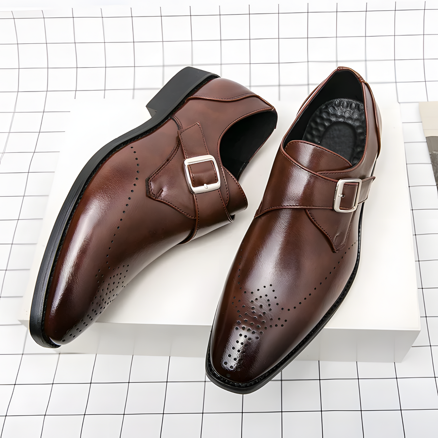 Odrin Polished Classic Monk-Strap Dress Shoes - Brown