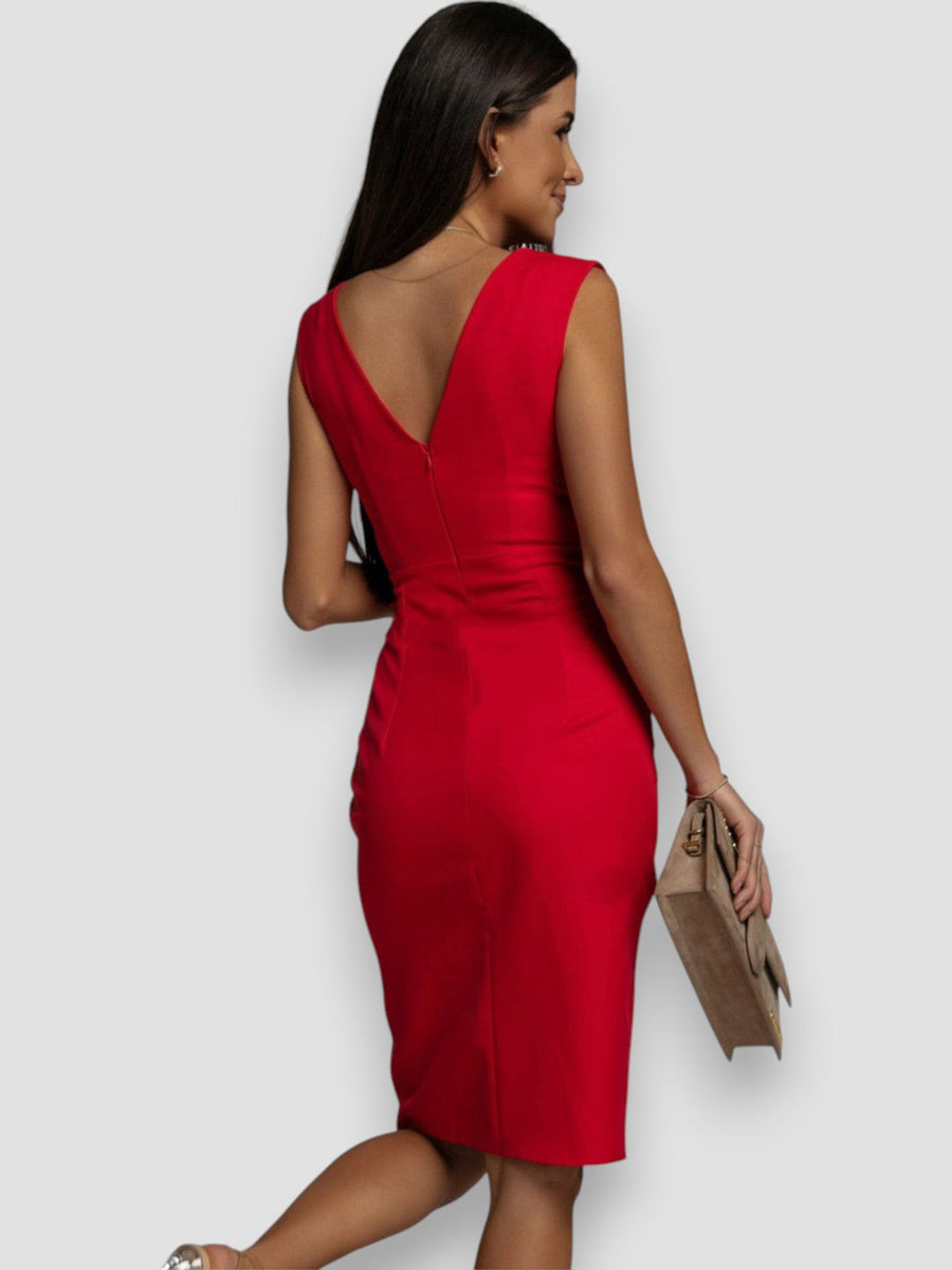 Rosanna Flared V-Neck Dress with Side Slits