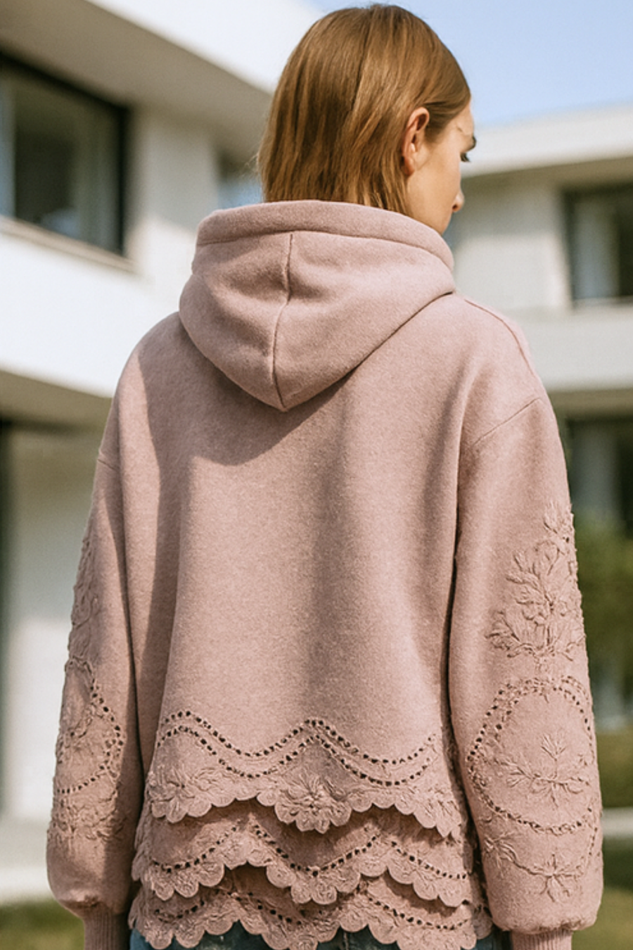 Lucia Lace-Trim Soft Knit Hoodie Jumper for Everyday