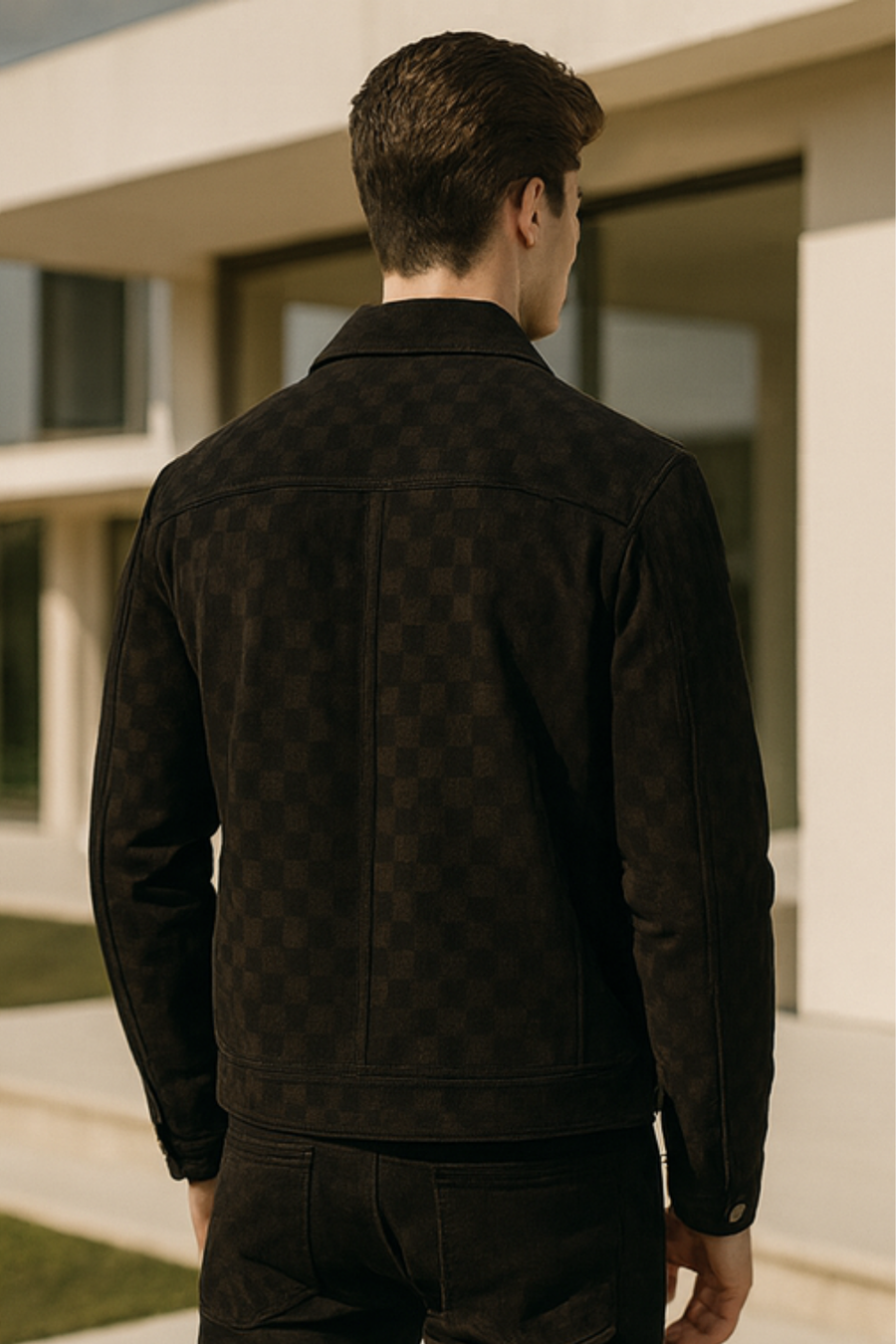 Nico Checkered Velour Suede Jacket