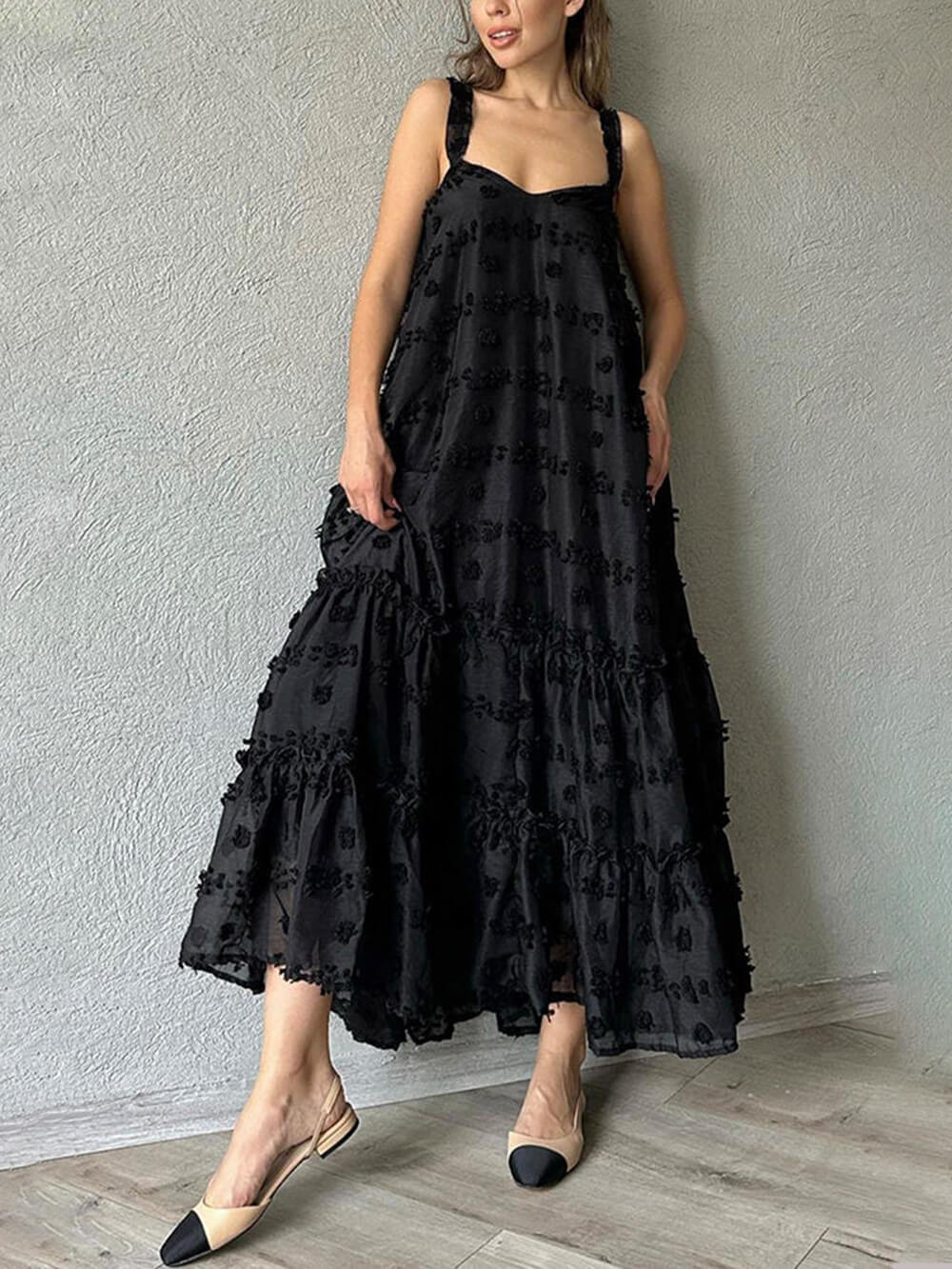 Blumendekor hübsches A-Linien, gestuftes, lockeres Maxikleid