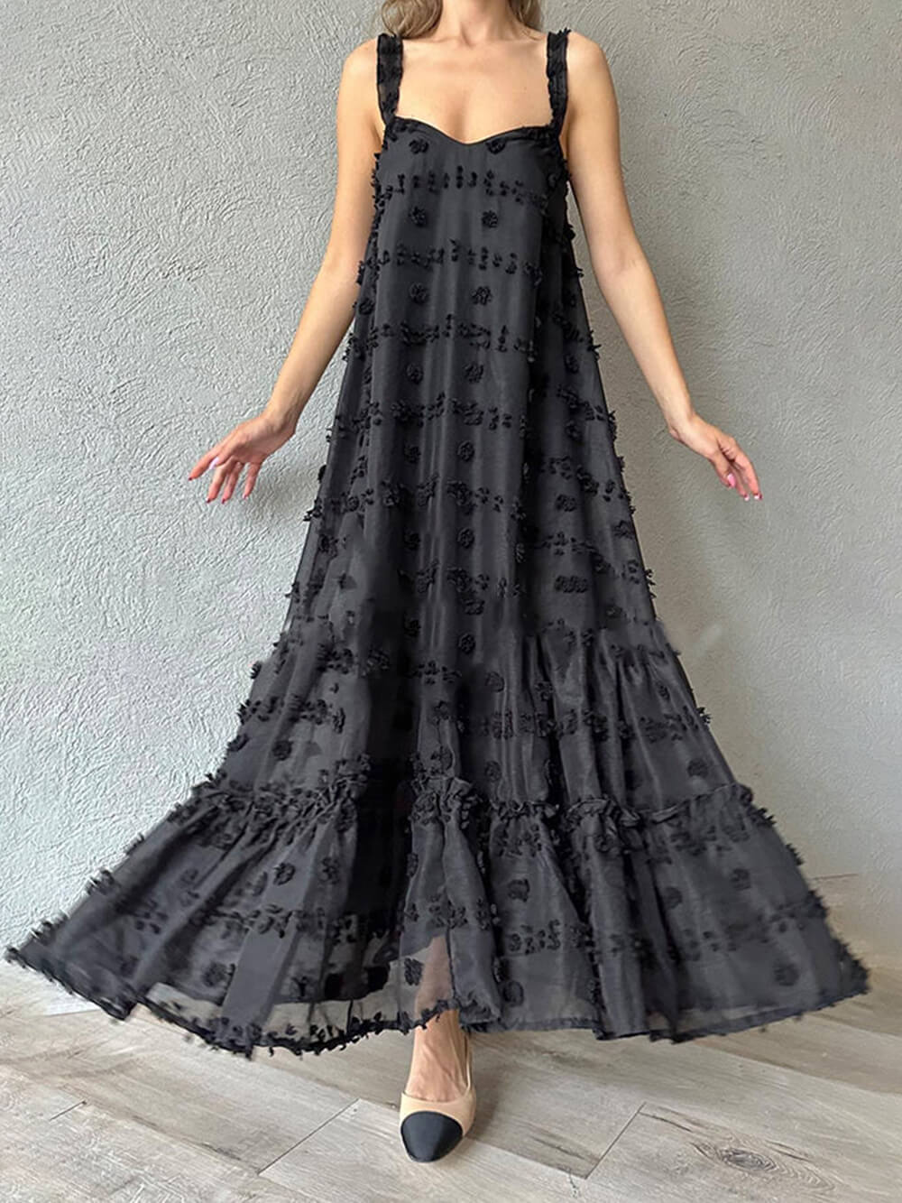 Blumendekor hübsches A-Linien, gestuftes, lockeres Maxikleid