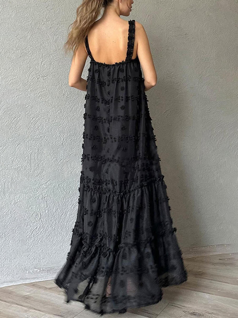 Blumendekor hübsches A-Linien, gestuftes, lockeres Maxikleid