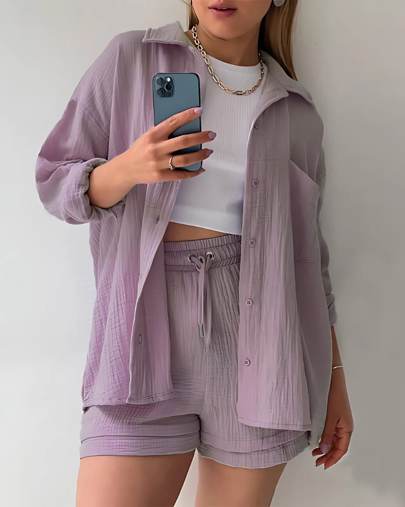 Elowen Textured Button Front Two-Piece Matching Set