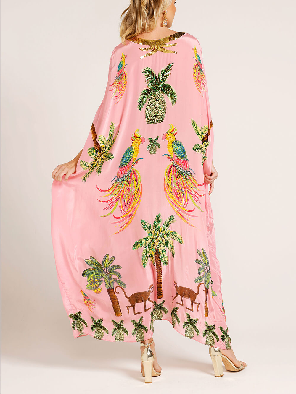Einzigartiges Kleid mit Überschnittenen Ärmeln und Kokospalmen-Print