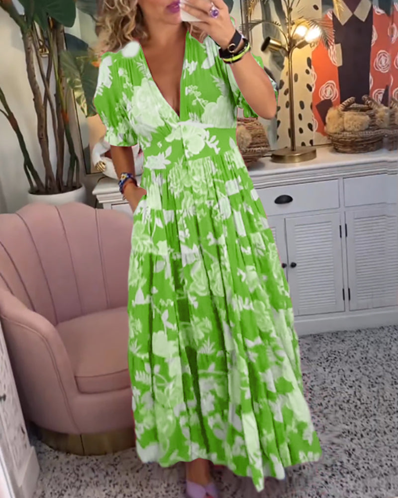 Adelaide - Kleid mit Blumenmuster, V-Ausschnitt und Taschen