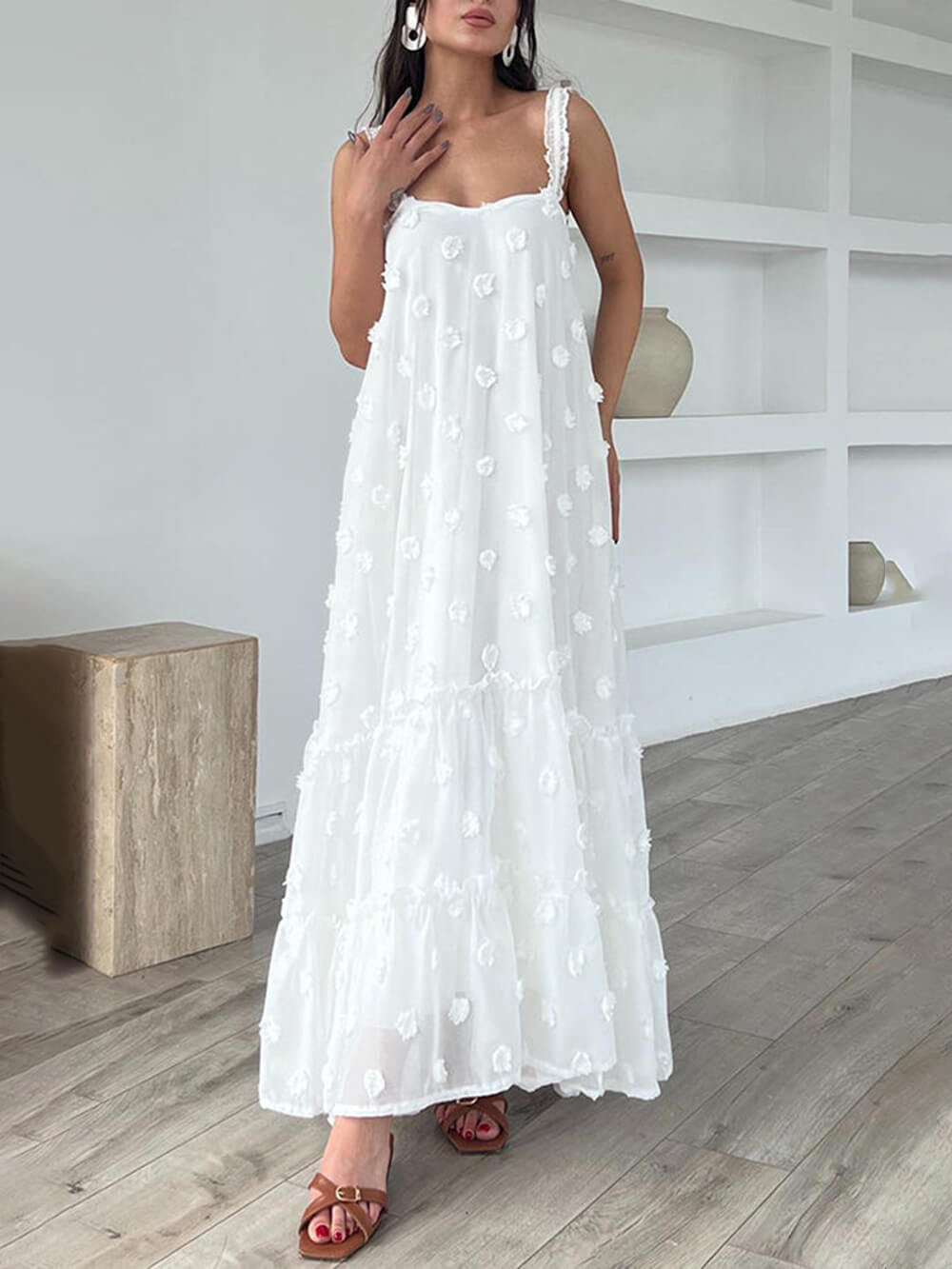 Blumendekor hübsches A-Linien, gestuftes, lockeres Maxikleid