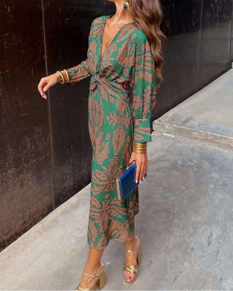 Brenda | Midi Kleid Elegantes Kleid mit langen Ärmeln für Partys und Veranstaltungen