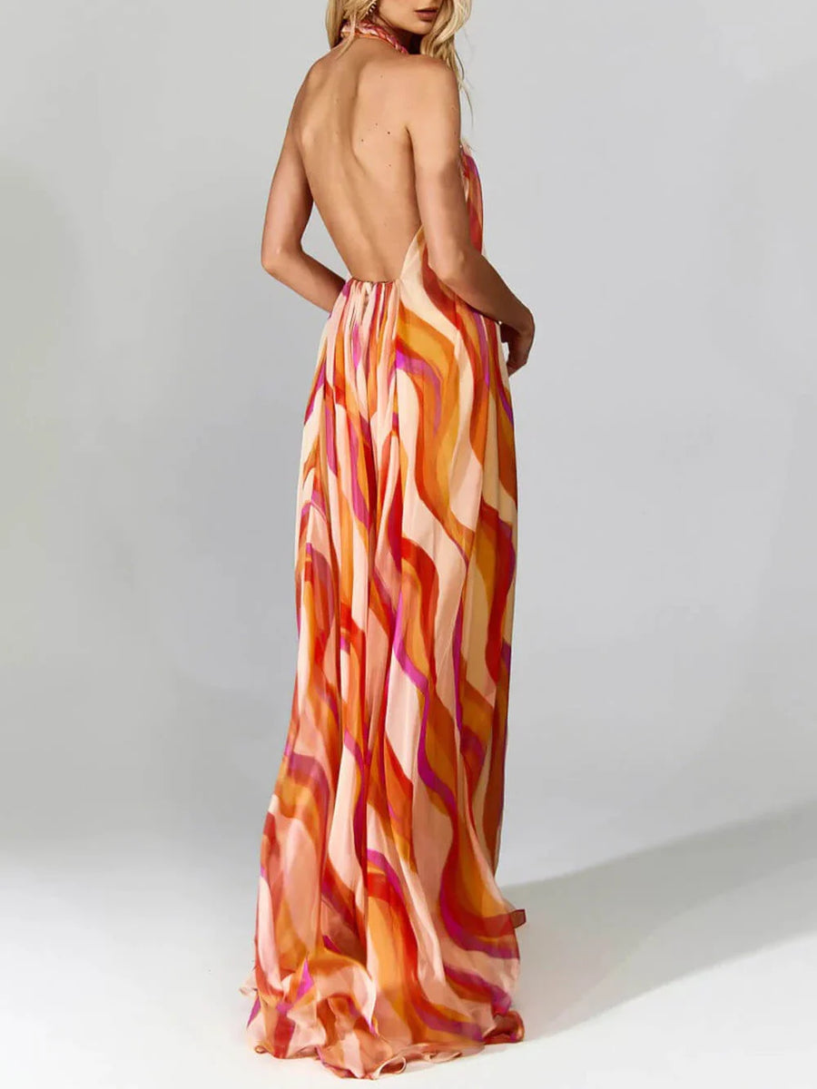 Waverly Wave Print Halter Maxi Dress