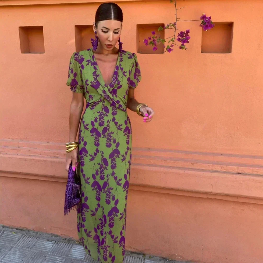 Zoé Printed Midi V-Neck Dress