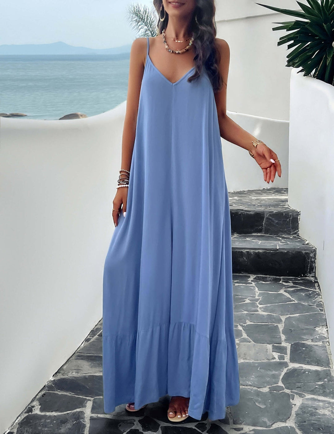 Stilvolles Maxikleid mit praktischen Taschen - Marineblau