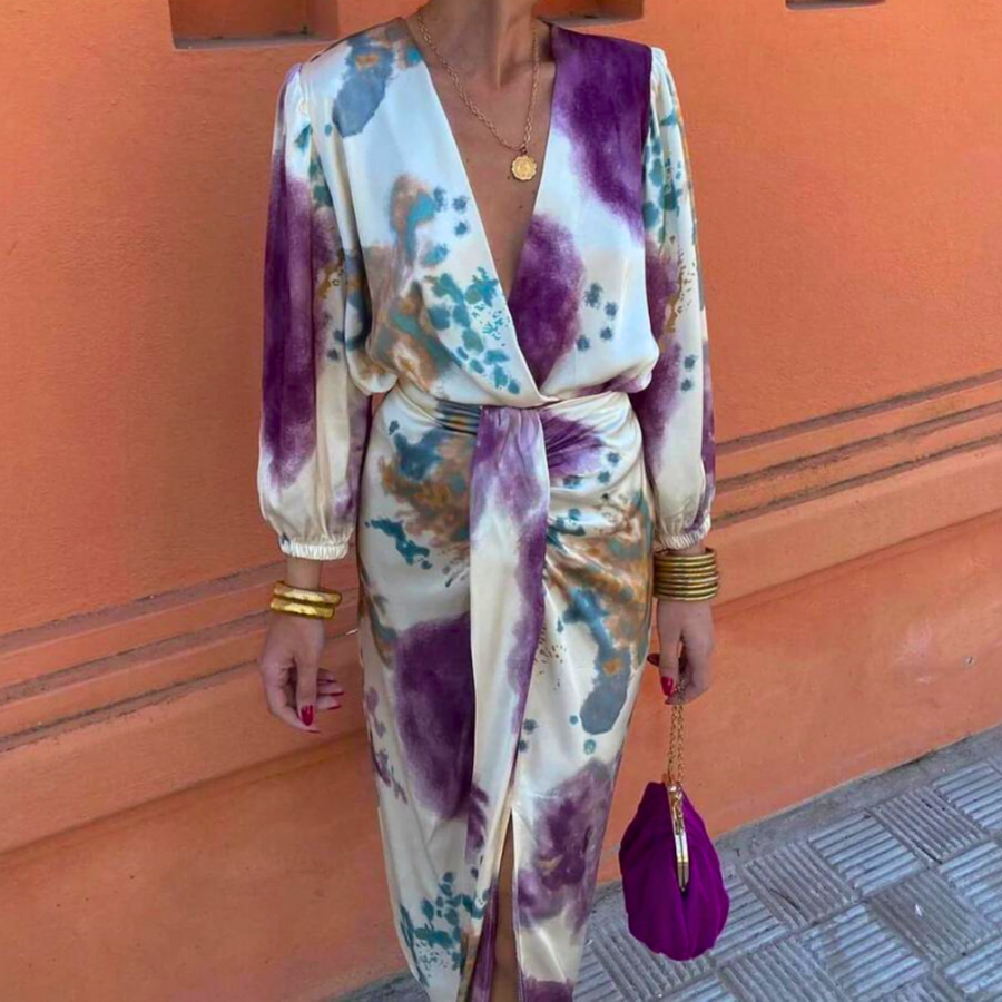 Elegant V-Neck Long-Sleeve Dress for Any Occasion