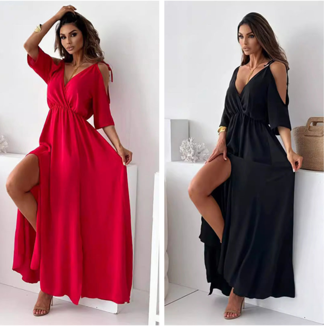 Aurora | Figurbetontes Kleid mit V-Ausschnitt und seitlichem Schlitz