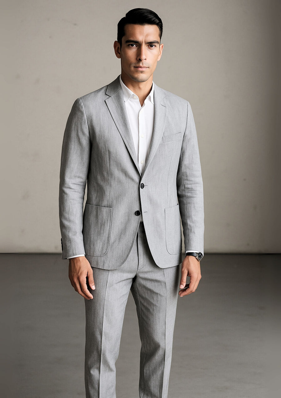 Zephyr Linen Two-Piece Set for Men in Grey