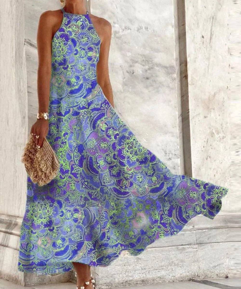 Miriam – Damenkleid, ärmellos, mit Halterkragen und Vintage-Muster