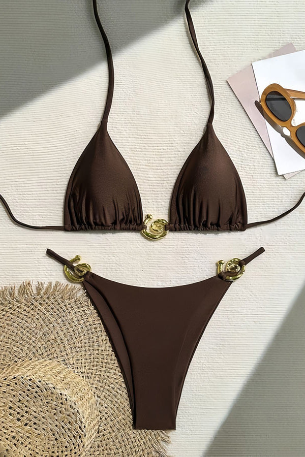 Bikini-Zweiteiler mit Metalldetails und Schnürung – Triangel-Modell
