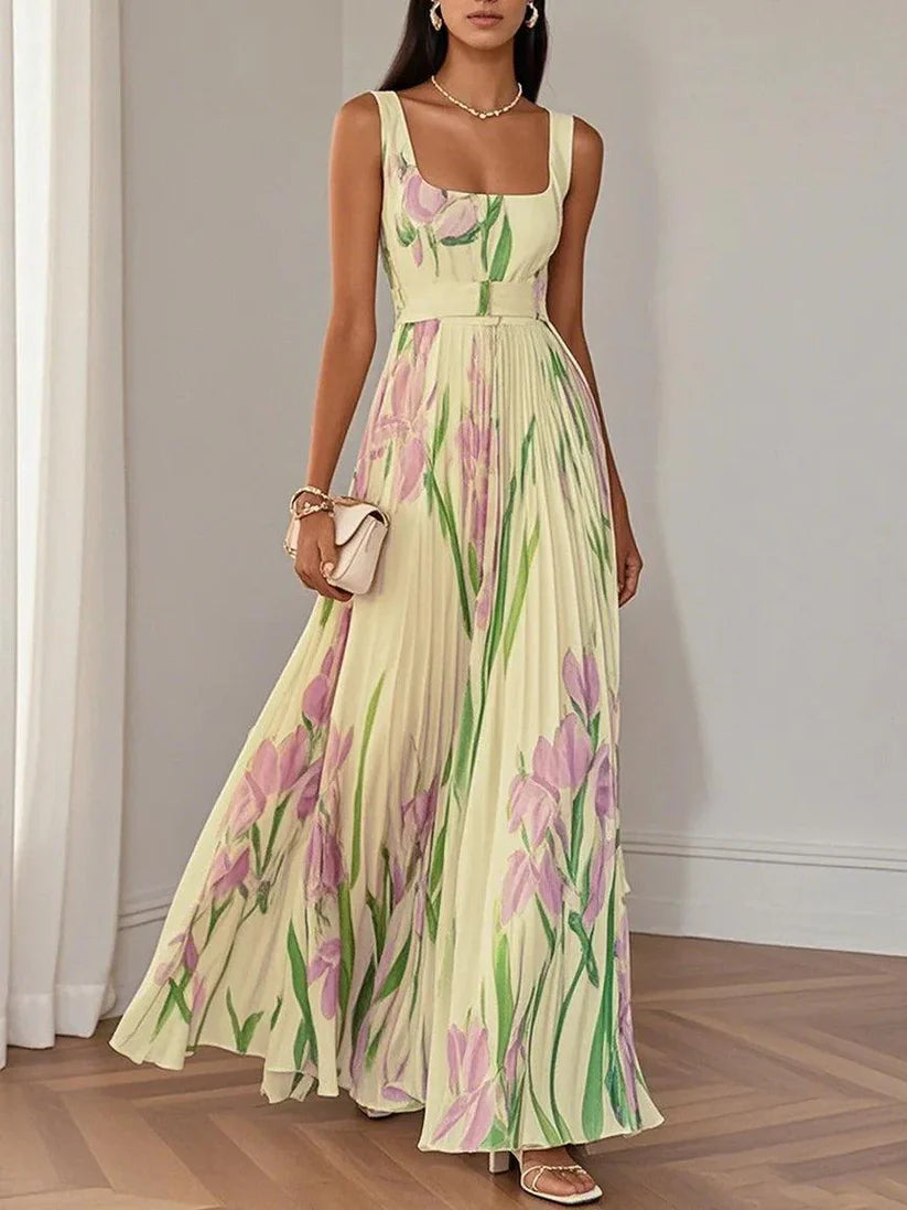 Iris Bloom Square Neckline A-Line Summer Dress