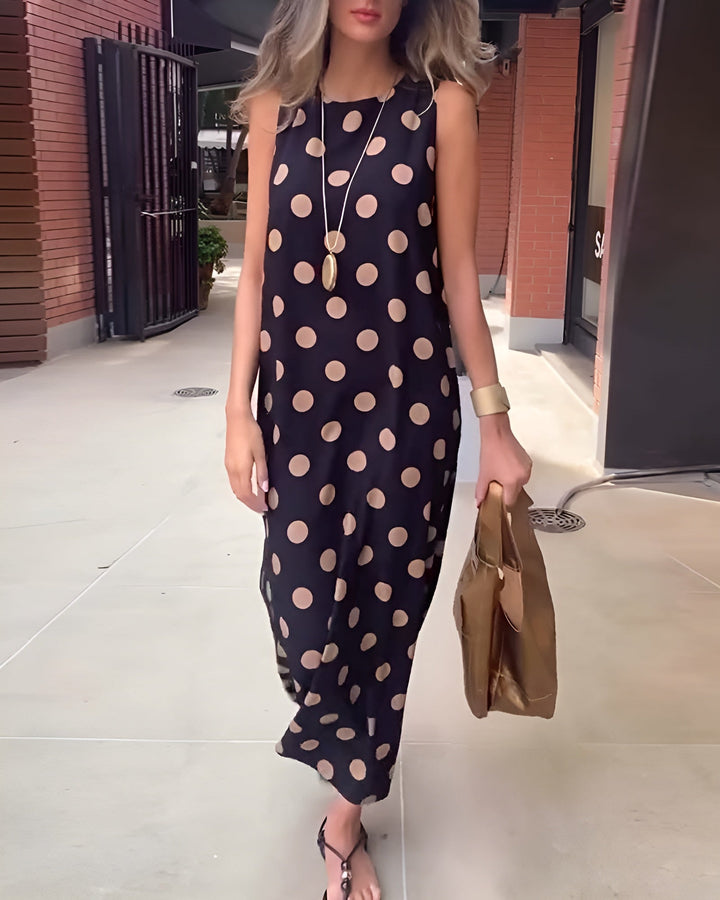 Roxane | Gepunktetes Maxikleid mit Schlitz