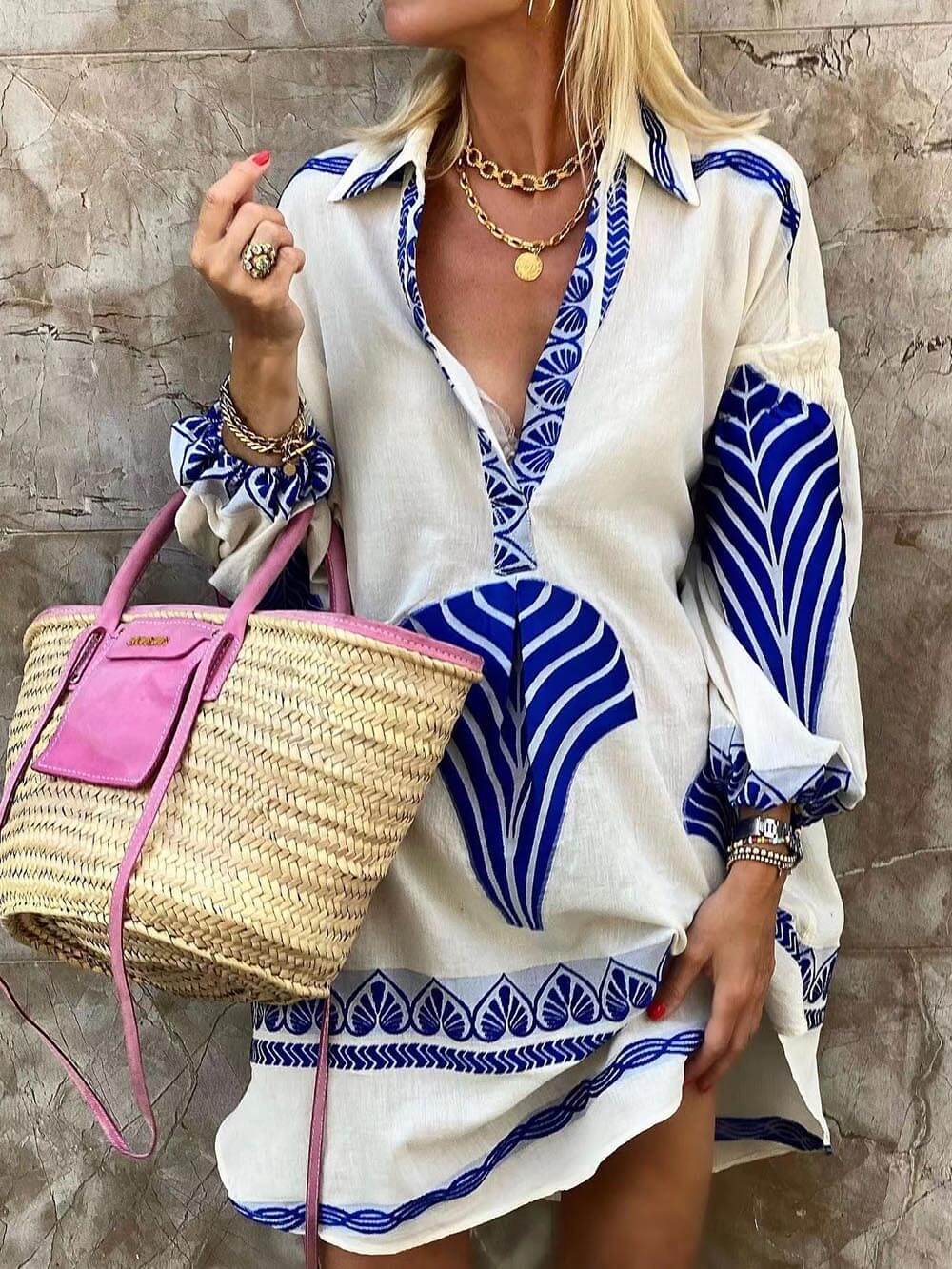Einzigartiges Bedrucktes Urlaub-Minidress im Schlichten Stil