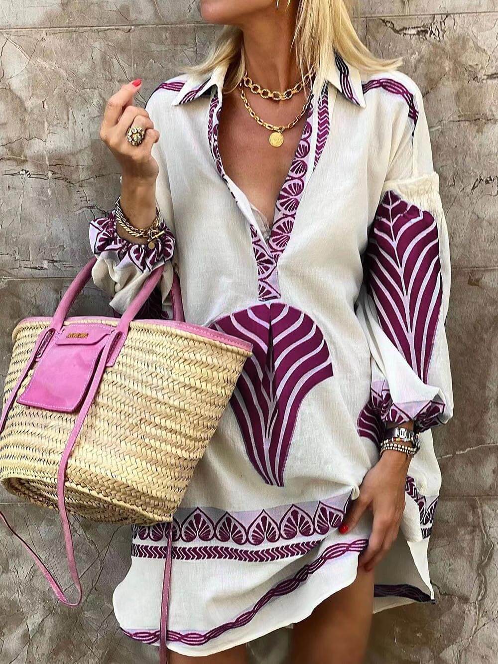 Einzigartiges Bedrucktes Urlaub-Minidress im Schlichten Stil