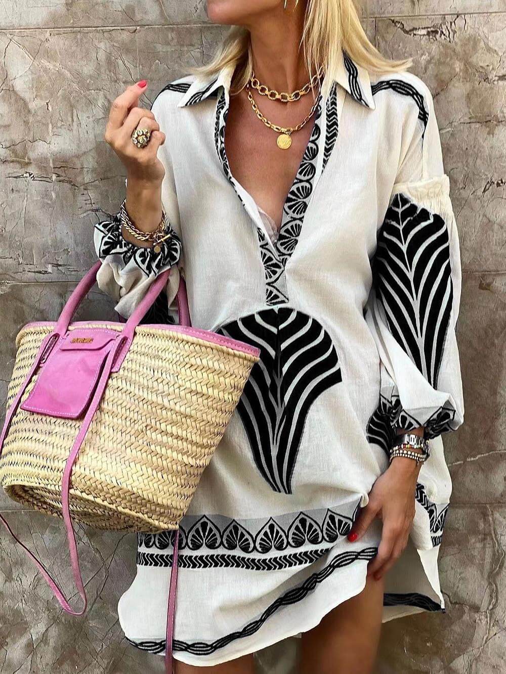 Einzigartiges Bedrucktes Urlaub-Minidress im Schlichten Stil