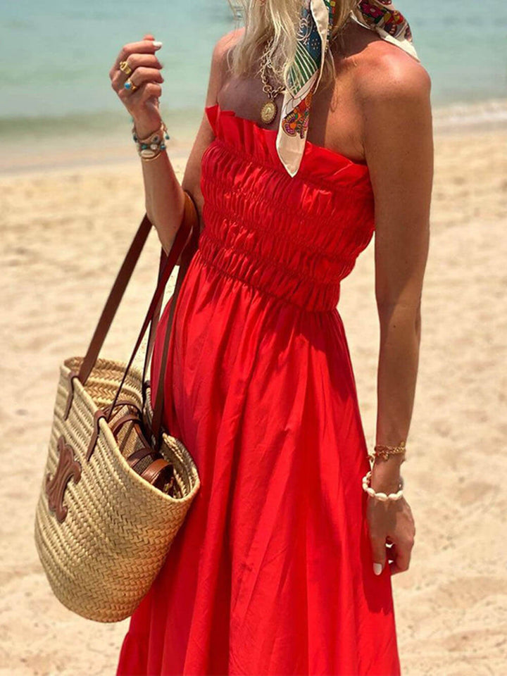 Off-Shoulder Smocked Bust Urlaub Maxikleid
