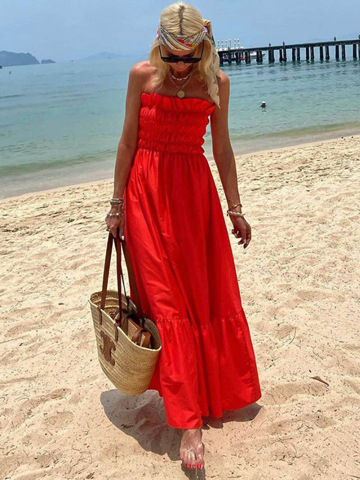 Off-Shoulder Smocked Bust Urlaub Maxikleid