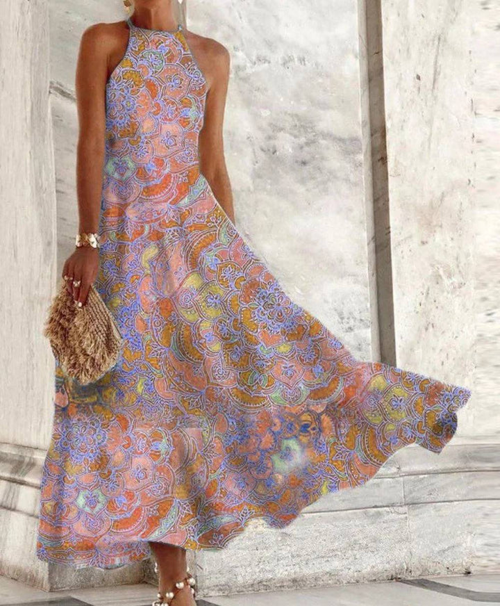 Miriam – Damenkleid, ärmellos, mit Halterkragen und Vintage-Muster