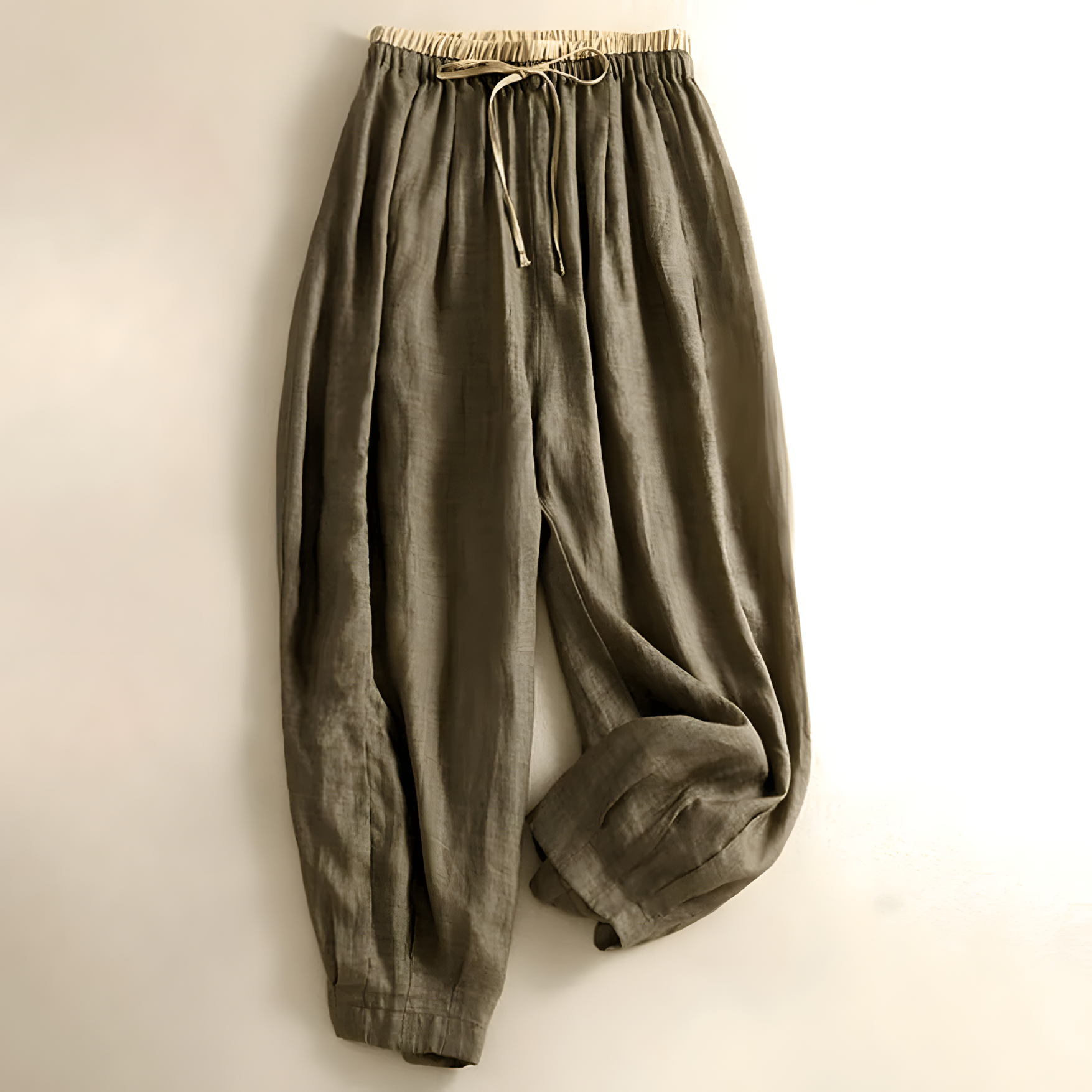 Yndira Leinenhose in Naturton - Oliv
