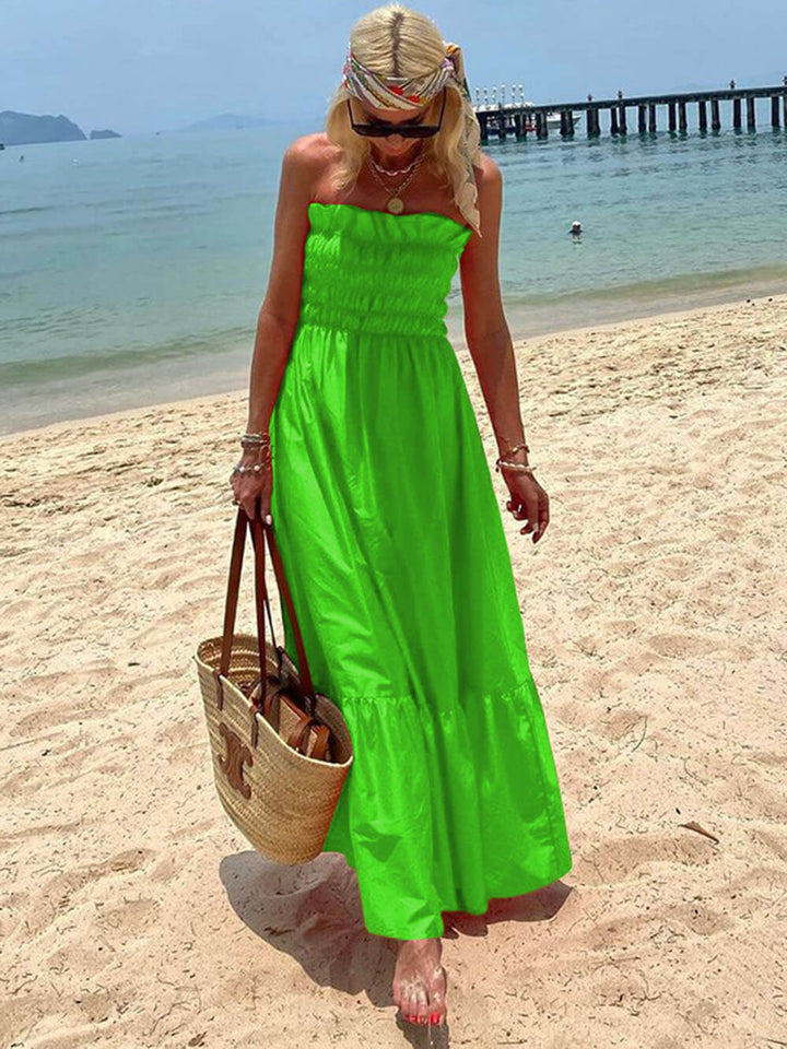 Off-Shoulder Smocked Bust Urlaub Maxikleid