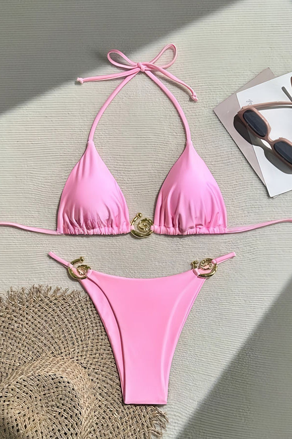 Bikini-Zweiteiler mit Metalldetails und Schnürung – Triangel-Modell