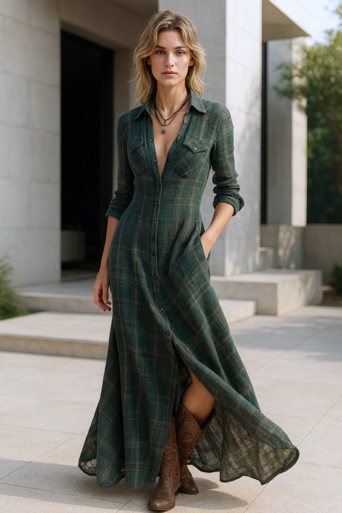 Solene | Karierte Maxi-Hemdkleid