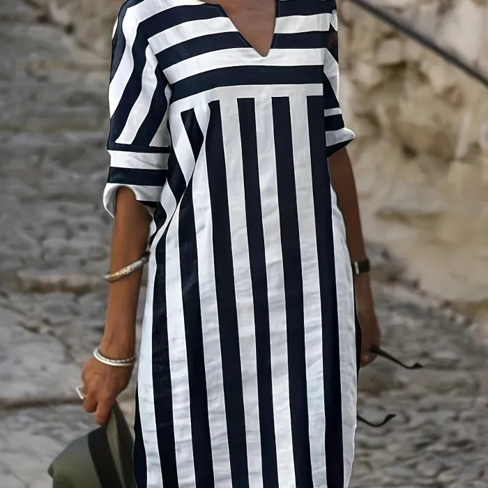 Faith Casual Striped V-Neck Dress