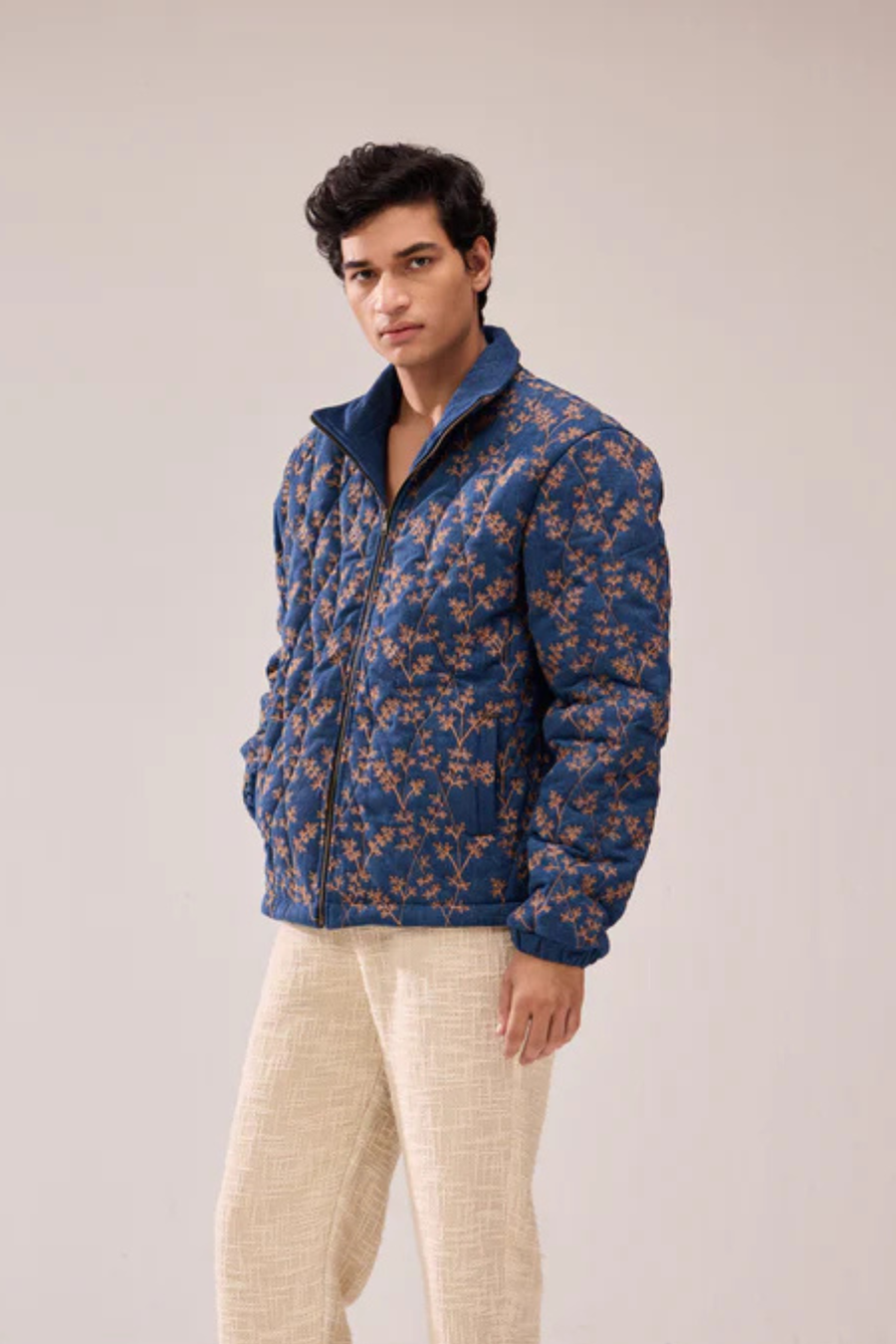 Hamzah Embroidered Quilted Denim Casual Stylish Jacket