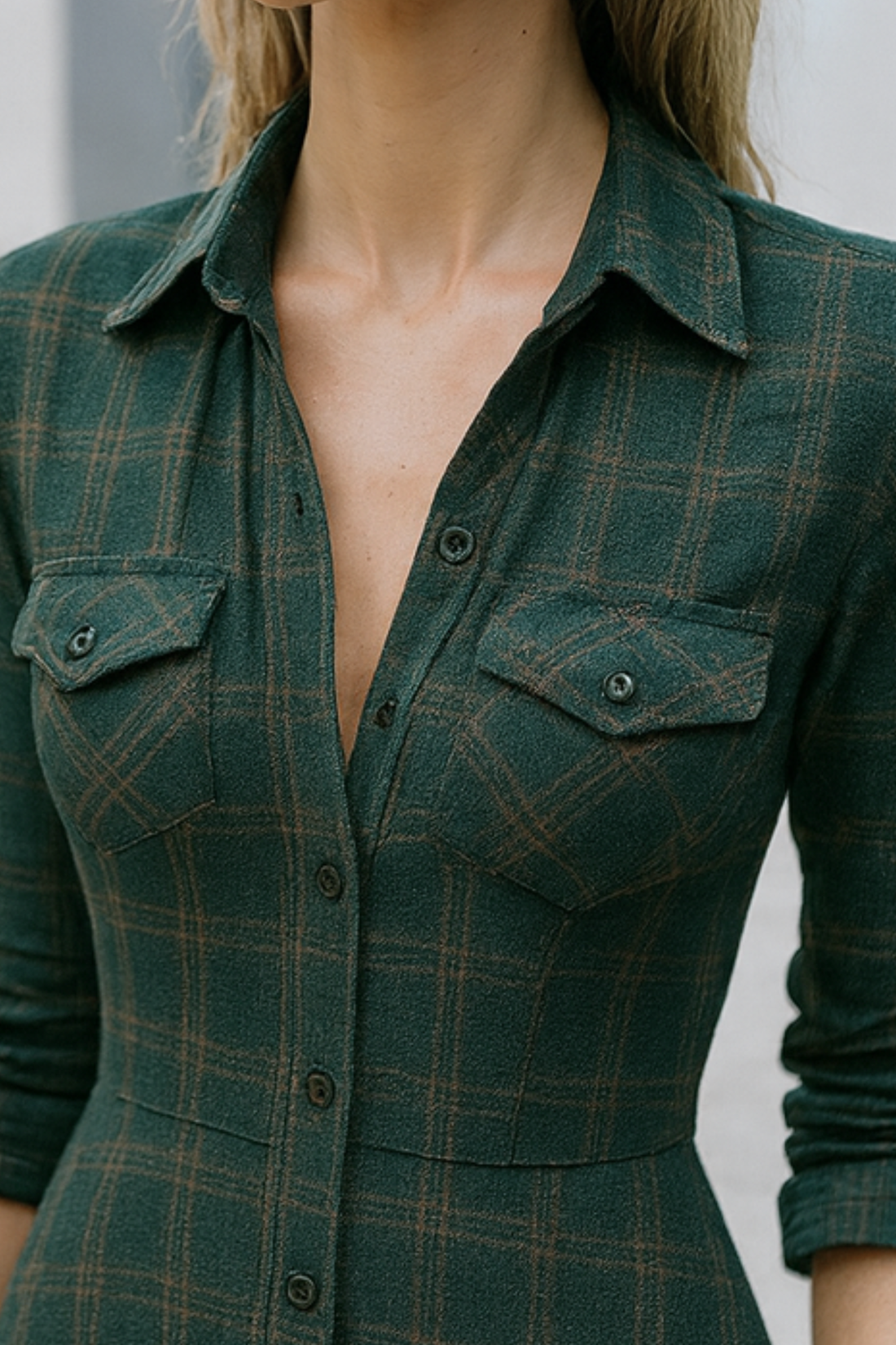 Solene - Green Check Maxi Dress