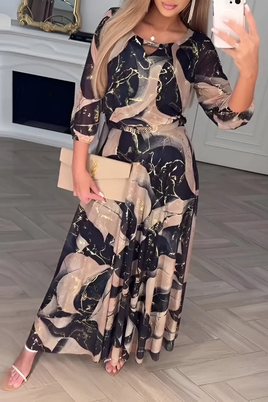 Mariska Lightweight Chiffon Midi Dress in Black or Beige