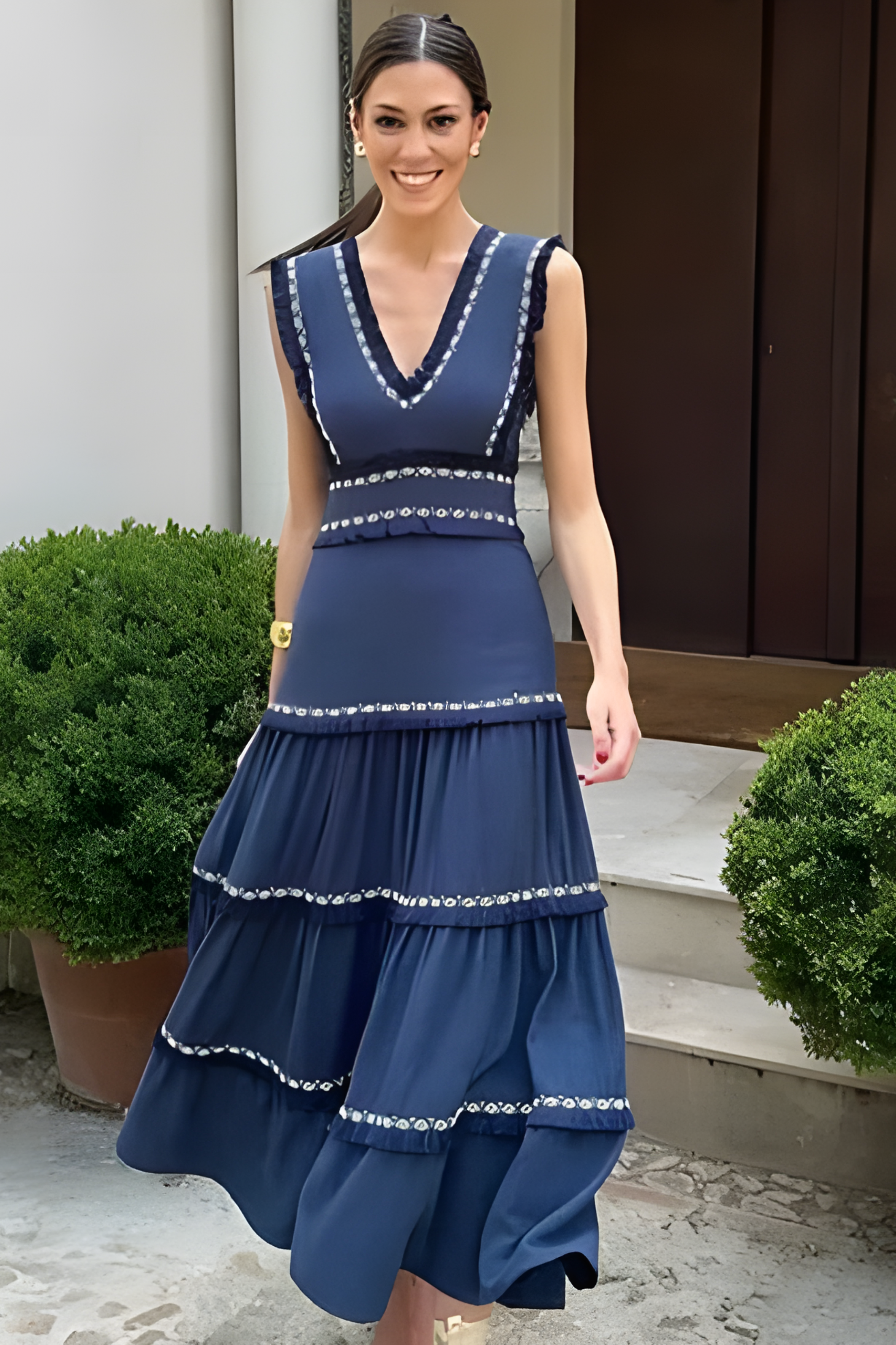 Lidija | Marineblaues Detailkleid