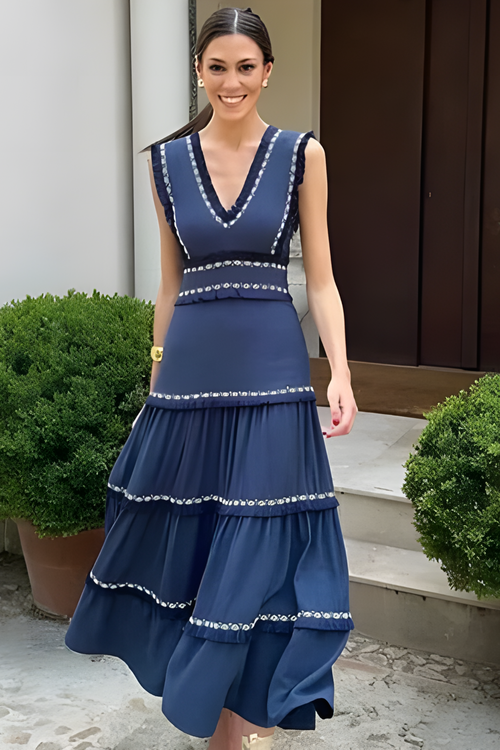 Lidija | Marineblaues Detailkleid