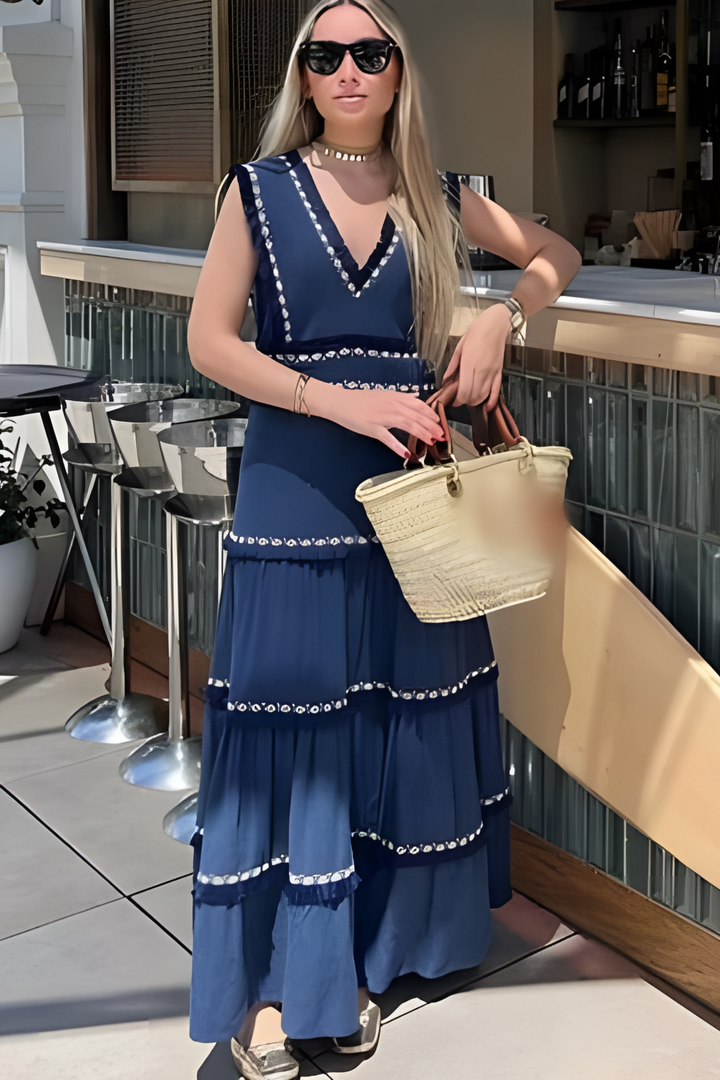 Lidija | Marineblaues Detailkleid