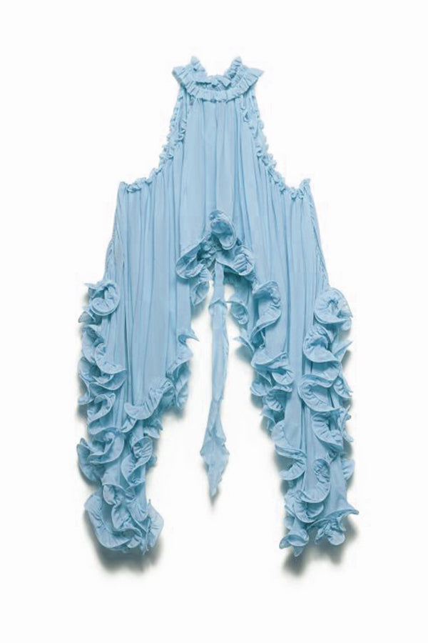 Romantic Drama – Ausgestelltes Top mit welligen Volants und Nackenbindung