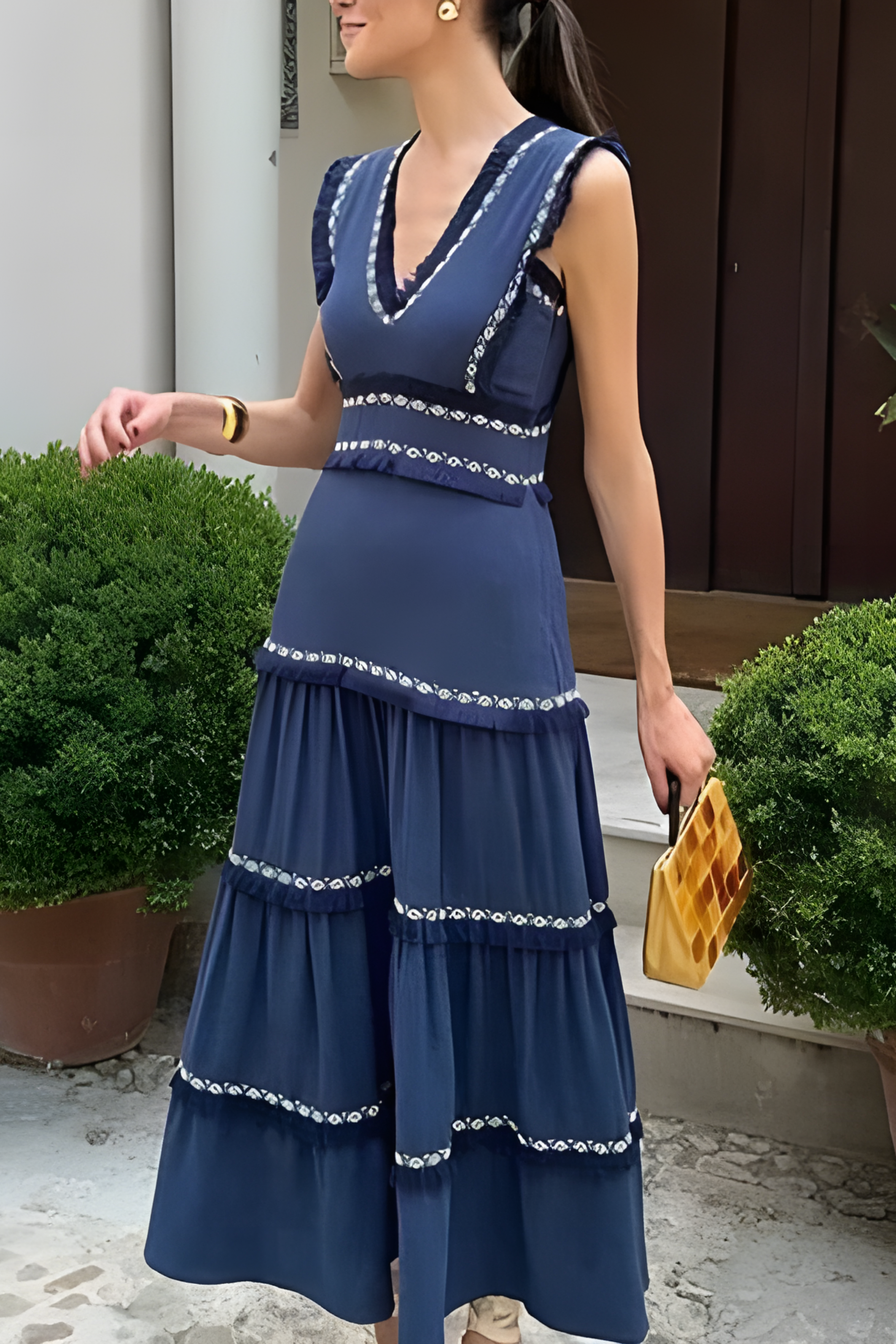 Lidija | Marineblaues Detailkleid