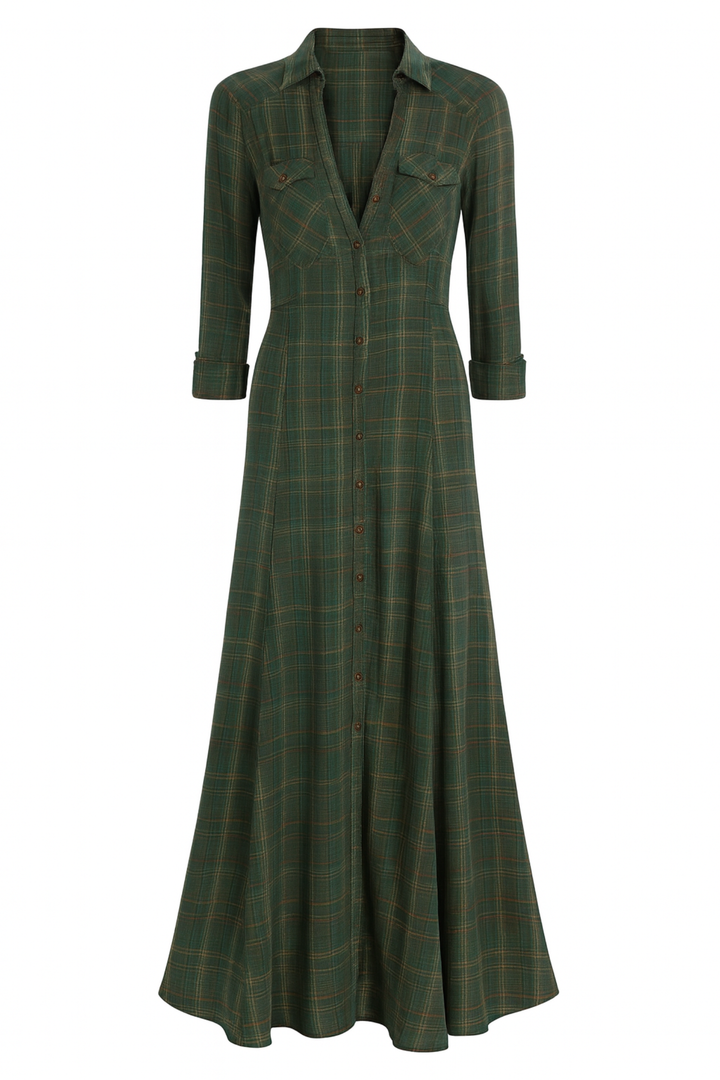 Solene | Karierte Maxi-Hemdkleid