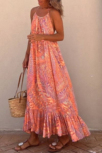 Elara Ethnic Print Halter A-Line