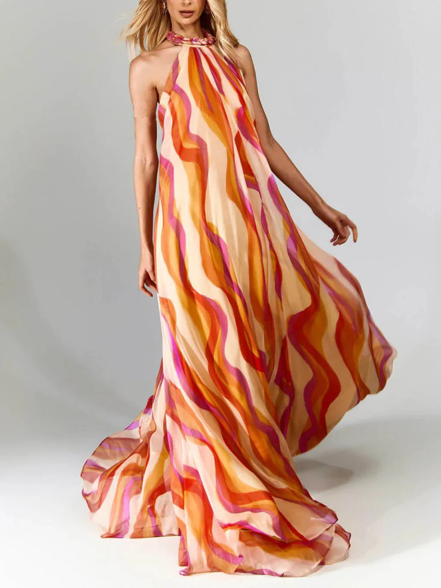 Waverly Wave Print Halter Maxi Dress