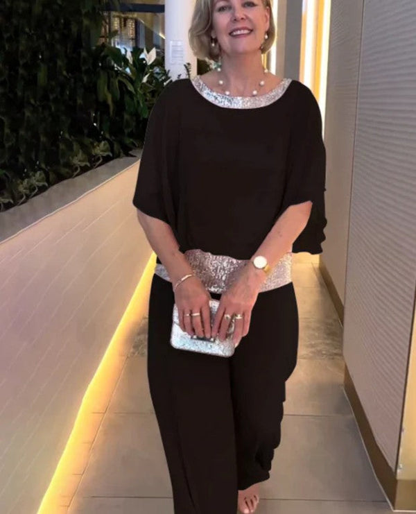 Amalie | Elegantes zweiteiliges Set mit Pailletten-Blockfarben