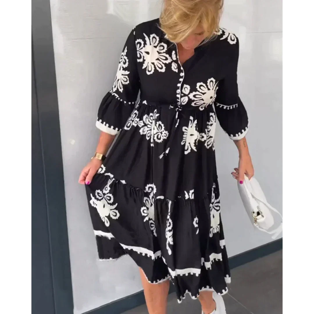 Greta – Geblümtes Kleid mit Dreiviertelärmeln