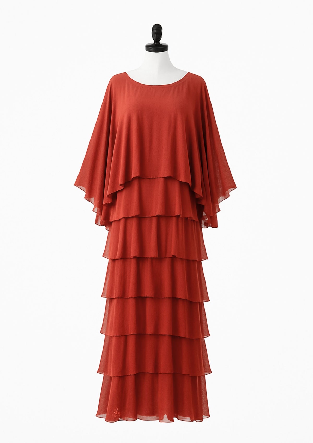 Amara Asymmetrisches Maxi-Kleid mit Lagen und Volants - Bordeauxrot