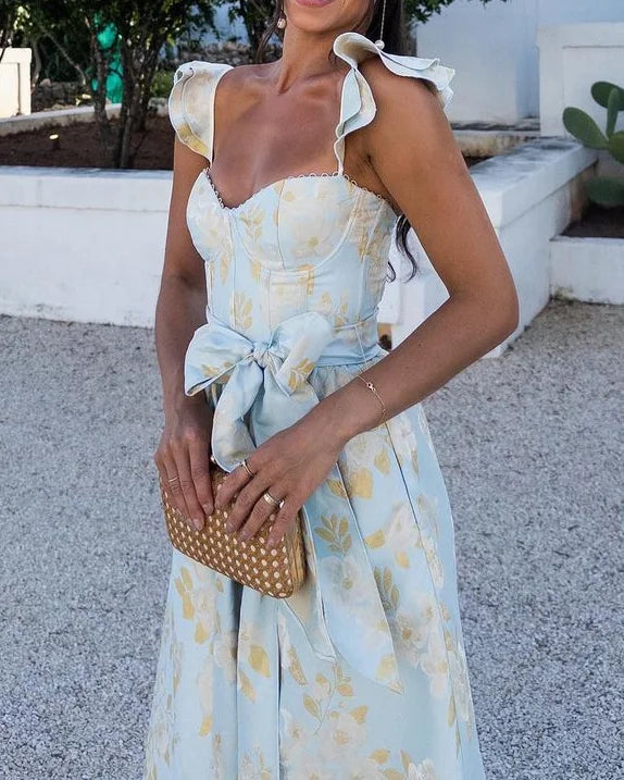 Bruna – Kleid mit Taillenschleife, Print und Schmetterlingsärmeln