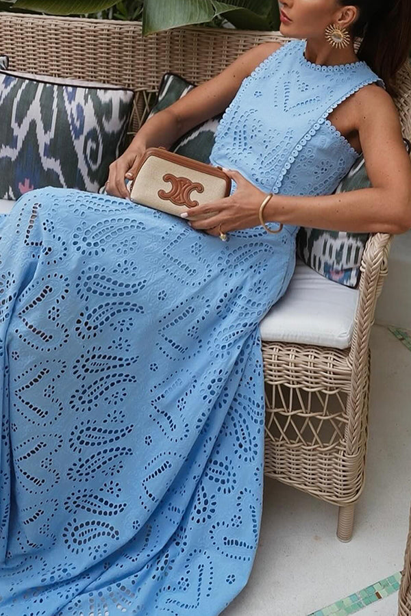 Zweiteiliges Set mit Stickereien und langem High-Waist-Rock mit Taschen