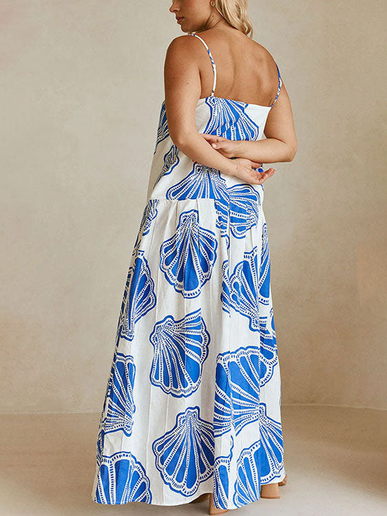 Urlaubs-Casual Maxikleid mit Muschelprint und Trägern